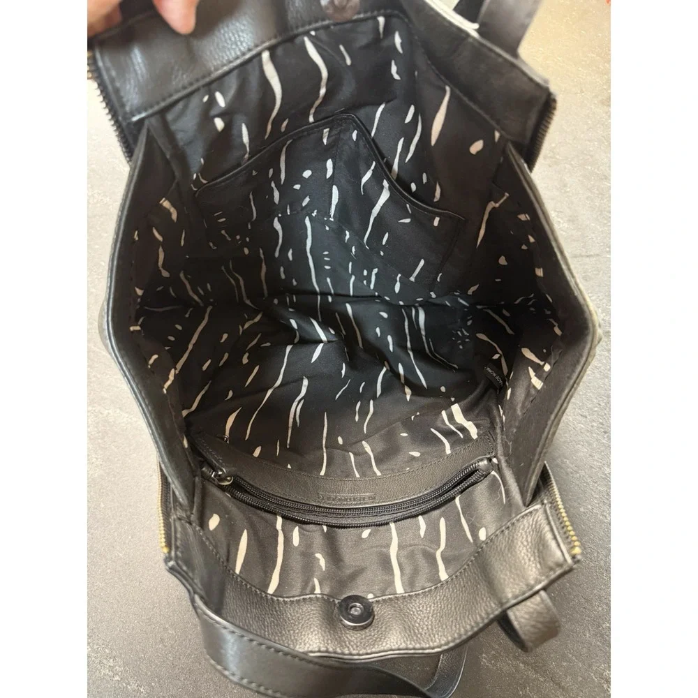 Kelsi Dagger Black Leather Tote Bag Large‎ Zip Detail Shoulder Handbag